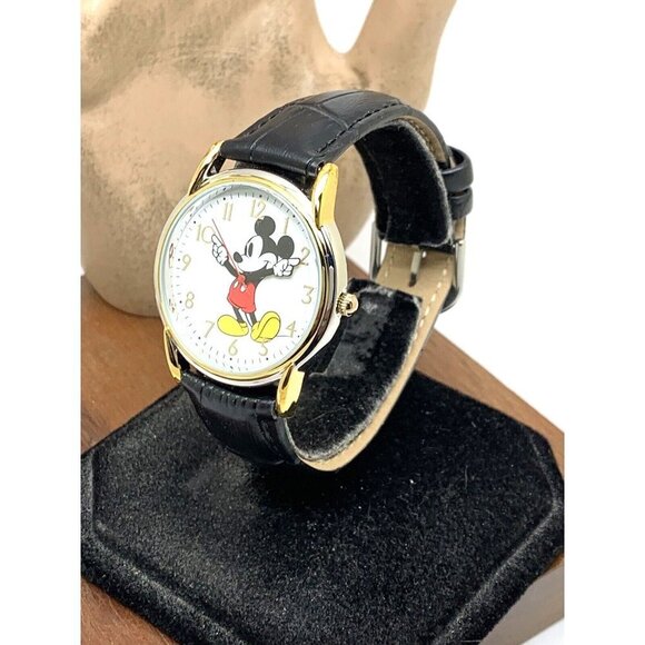 Disney Mickey Mouse Women\'s Watch 35mm White Dial Quartz Black Leather Band